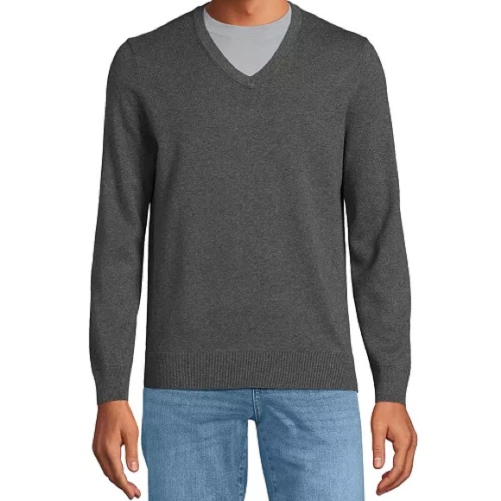 Lands' End Men's Fine Gauge Cotton V Neck Sweater